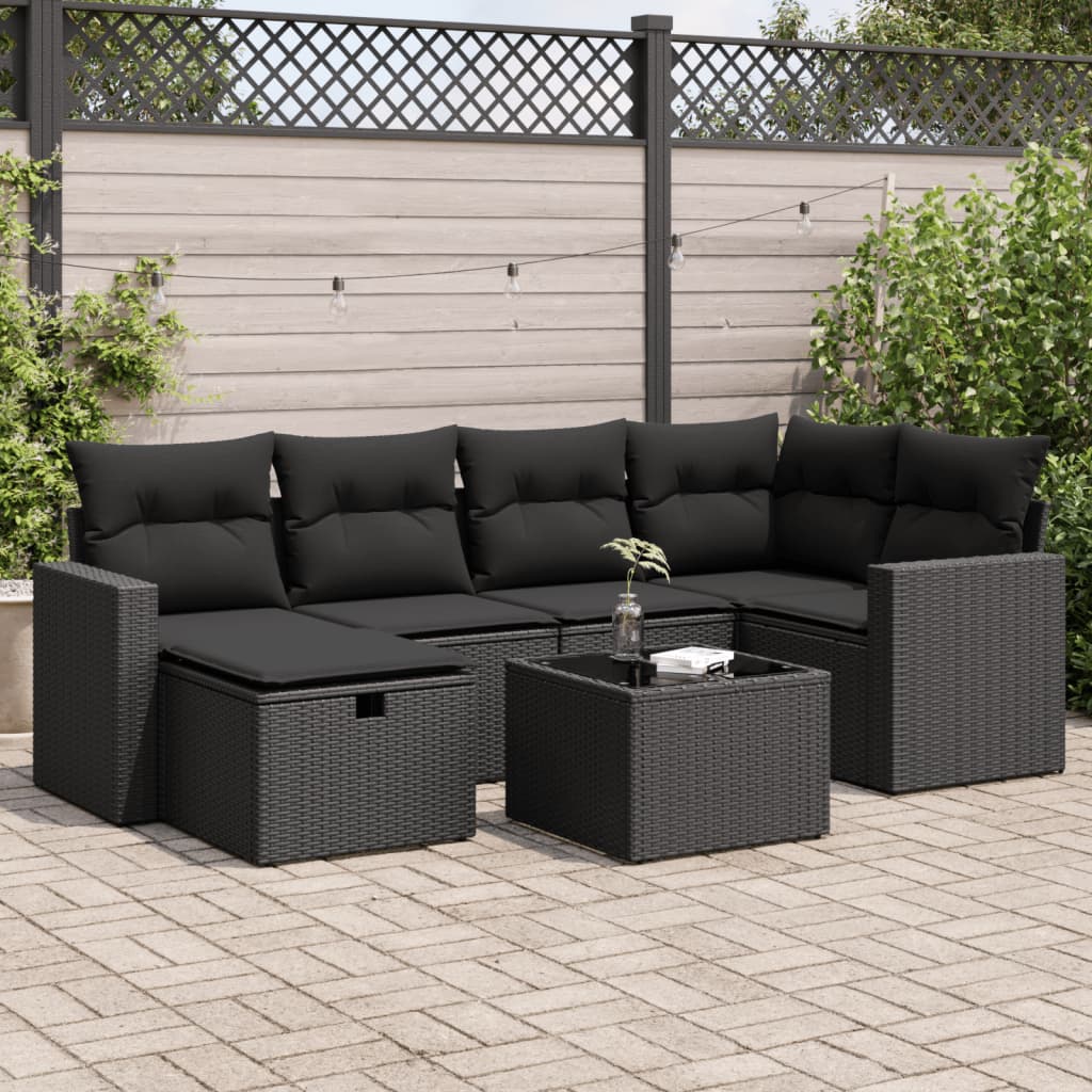 VidaXL 7-delige Loungeset met kussens poly rattan zwart