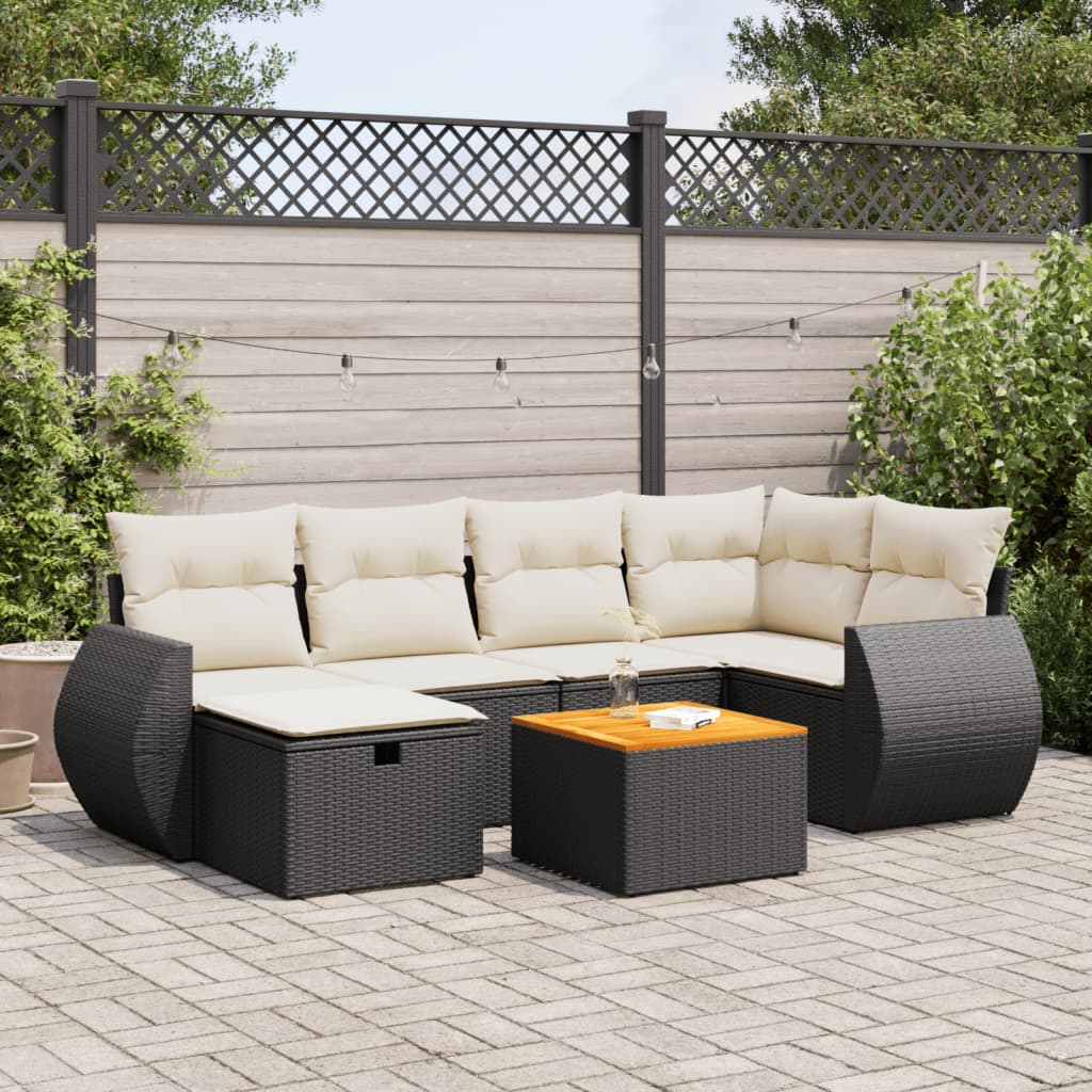 VidaXL 7-delige Loungeset met kussens poly rattan zwart