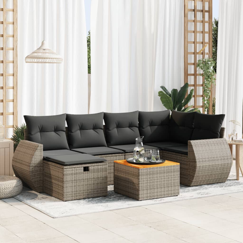 VidaXL 7-delige Loungeset met kussens poly rattan grijs