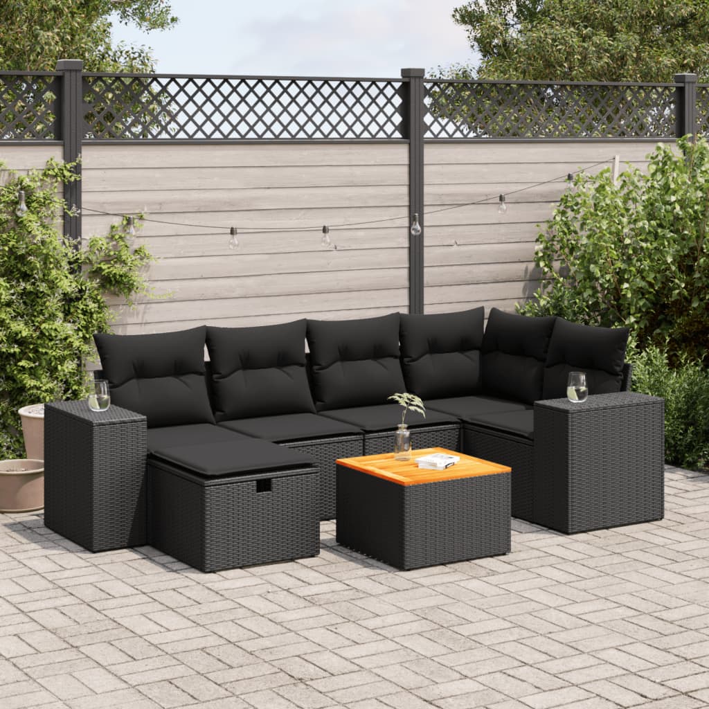 VidaXL 7-delige Loungeset met kussens poly rattan zwart