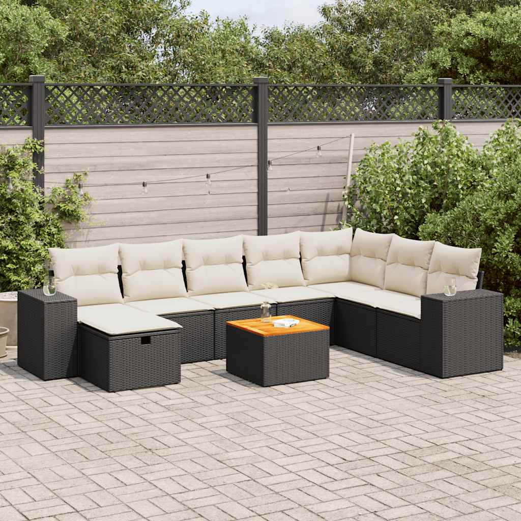 VidaXL 9-delige Loungeset met kussens poly rattan zwart