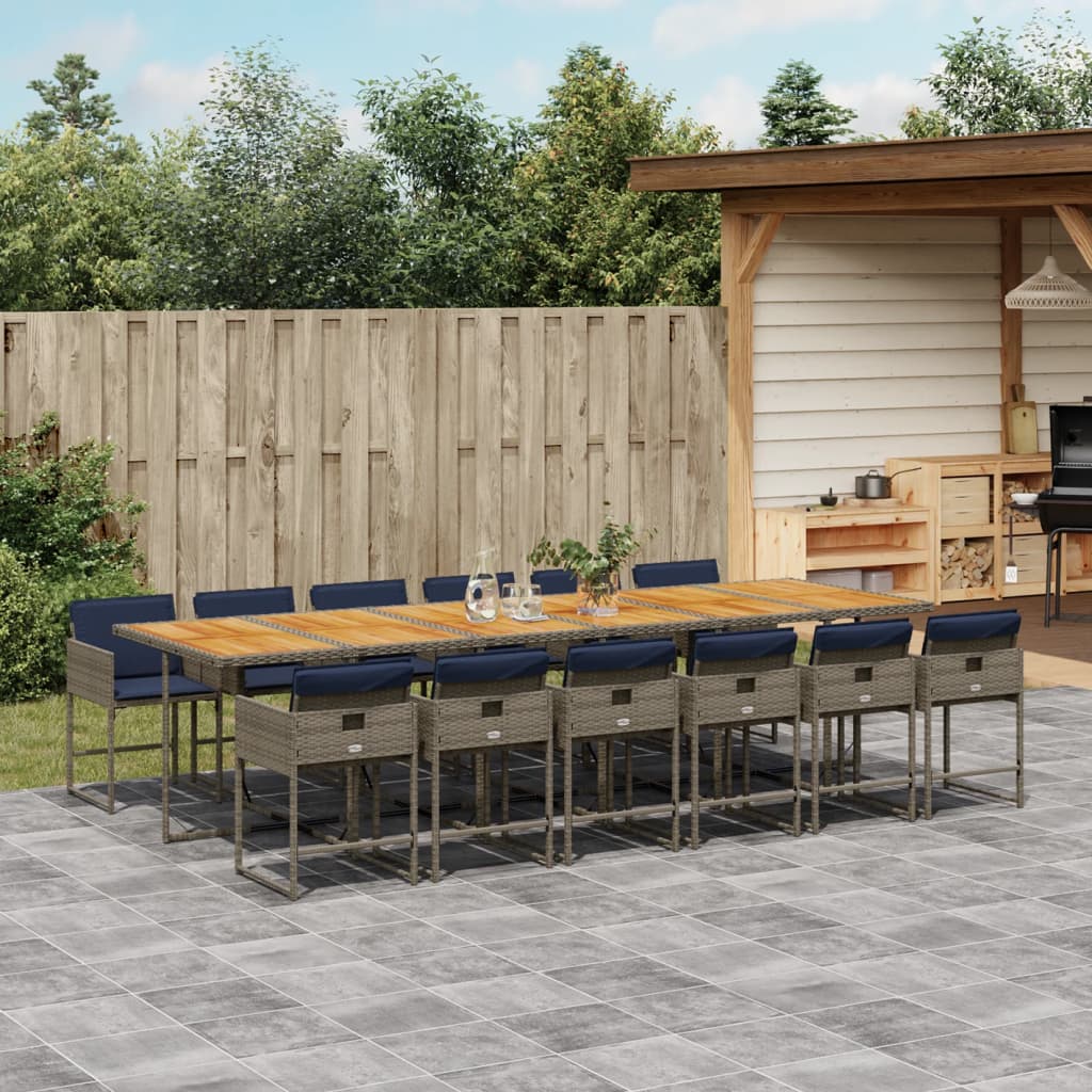 VidaXL 13-delige Tuinset met kussens poly rattan grijs