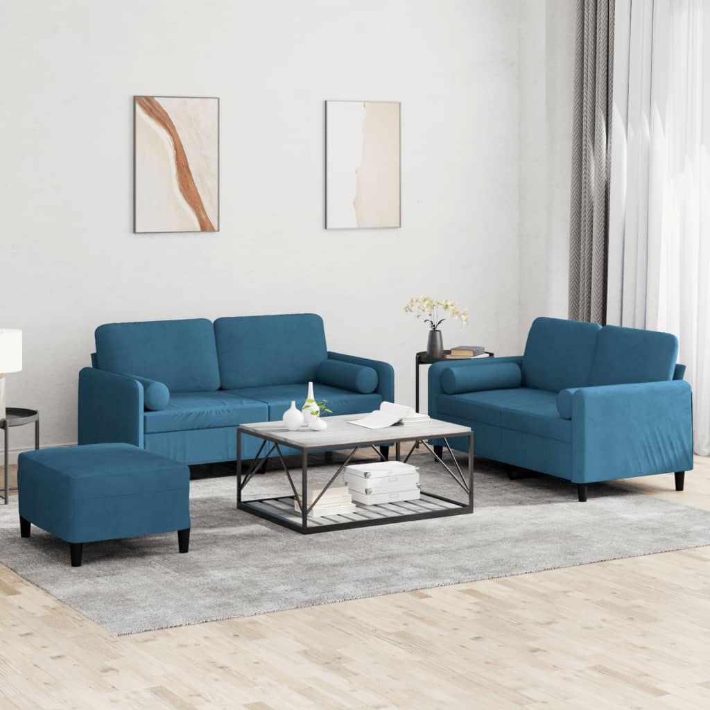 VidaXL 3-delige Loungeset met kussens fluweel blauw