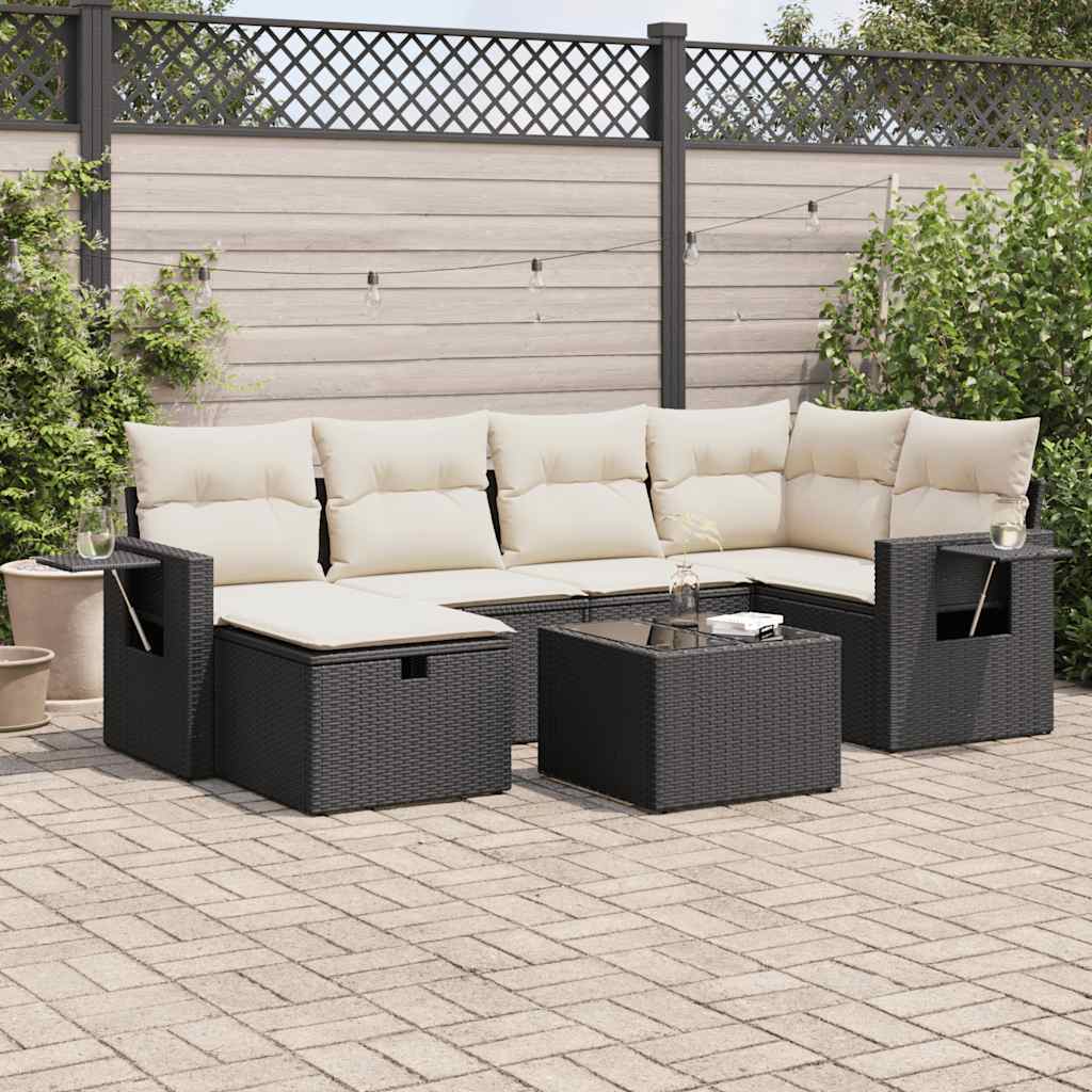 VidaXL 7-delige Loungeset met kussens poly rattan zwart