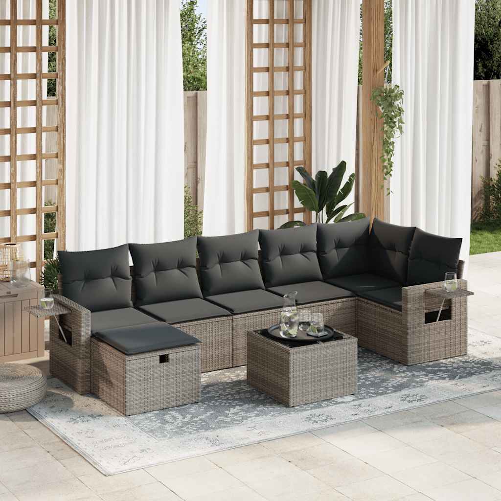 VidaXL 8-delige Loungeset met kussens poly rattan grijs