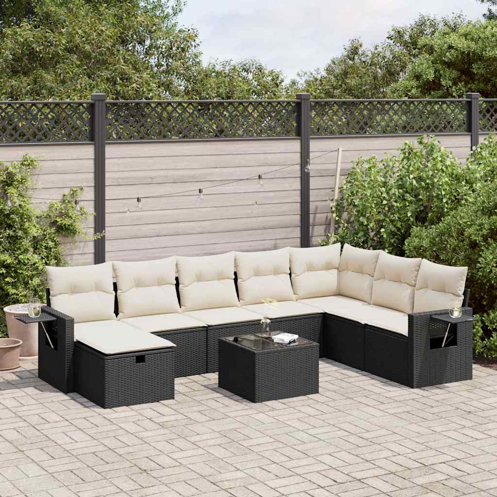 VidaXL 9-delige Loungeset met kussens poly rattan zwart