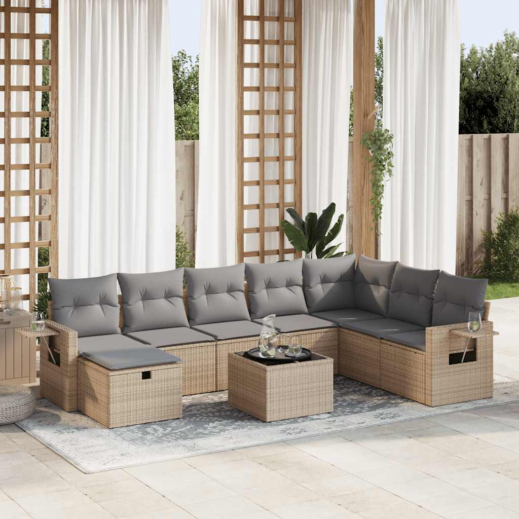 VidaXL 9-delige Loungeset met kussens poly rattan beige