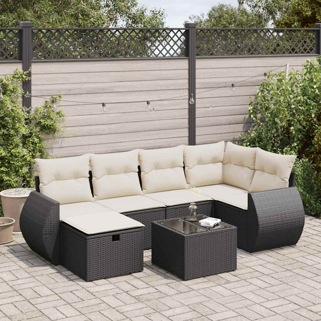 VidaXL 7-delige Loungeset met kussens poly rattan zwart