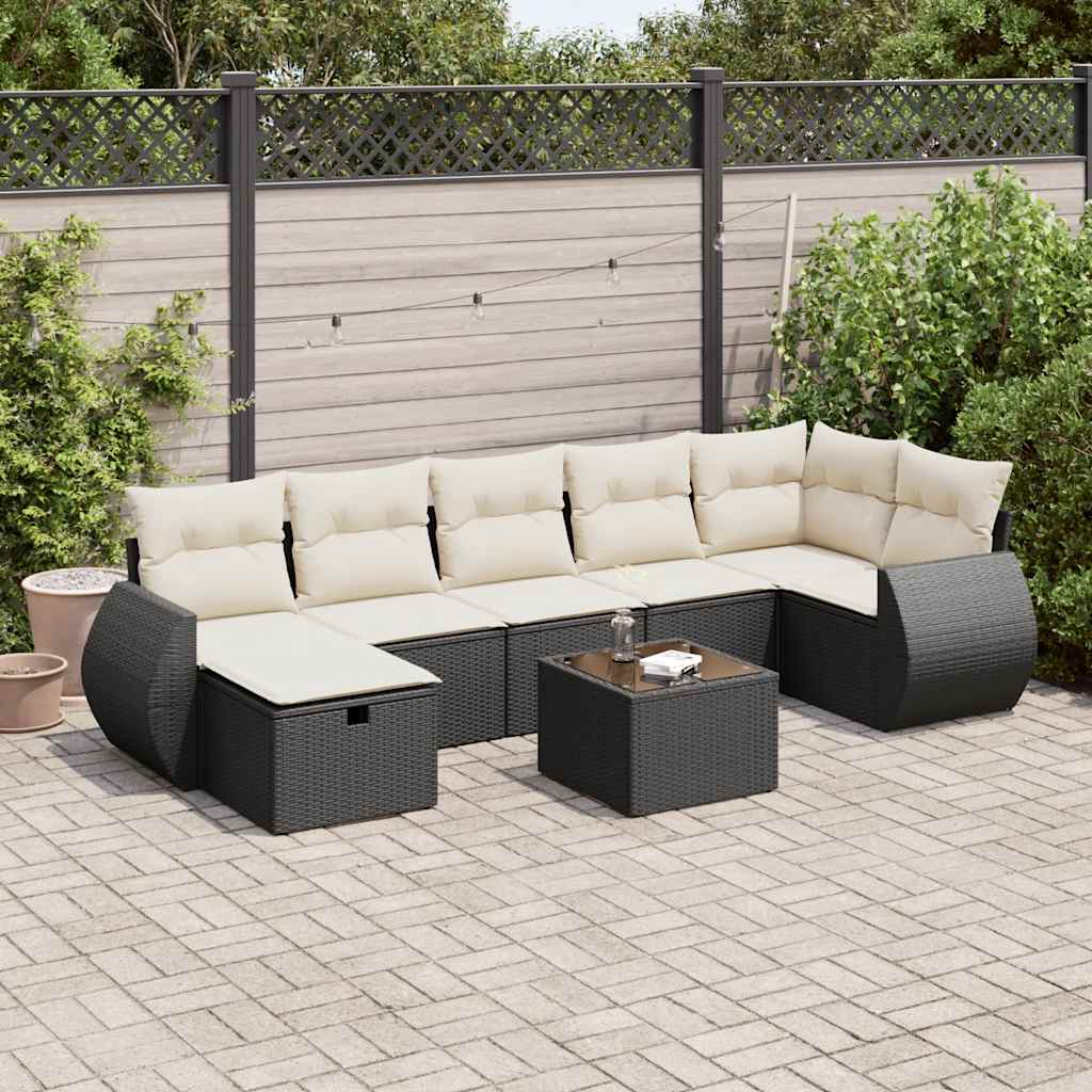 VidaXL 8-delige Loungeset met kussens poly rattan zwart