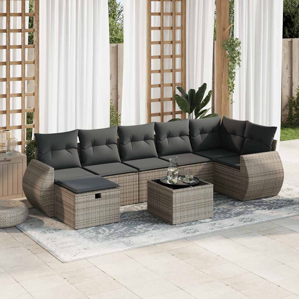 VidaXL 8-delige Loungeset met kussens poly rattan grijs