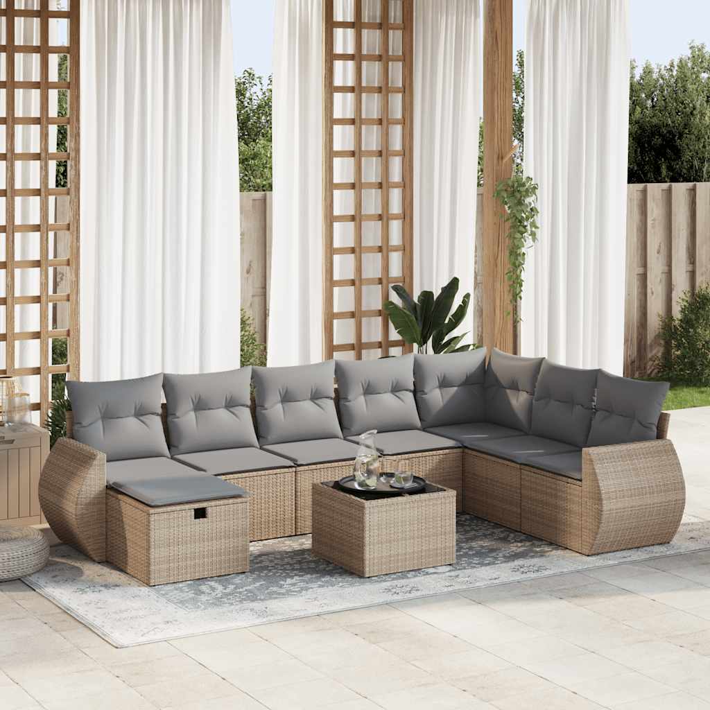 VidaXL 9-delige Loungeset met kussens poly rattan beige