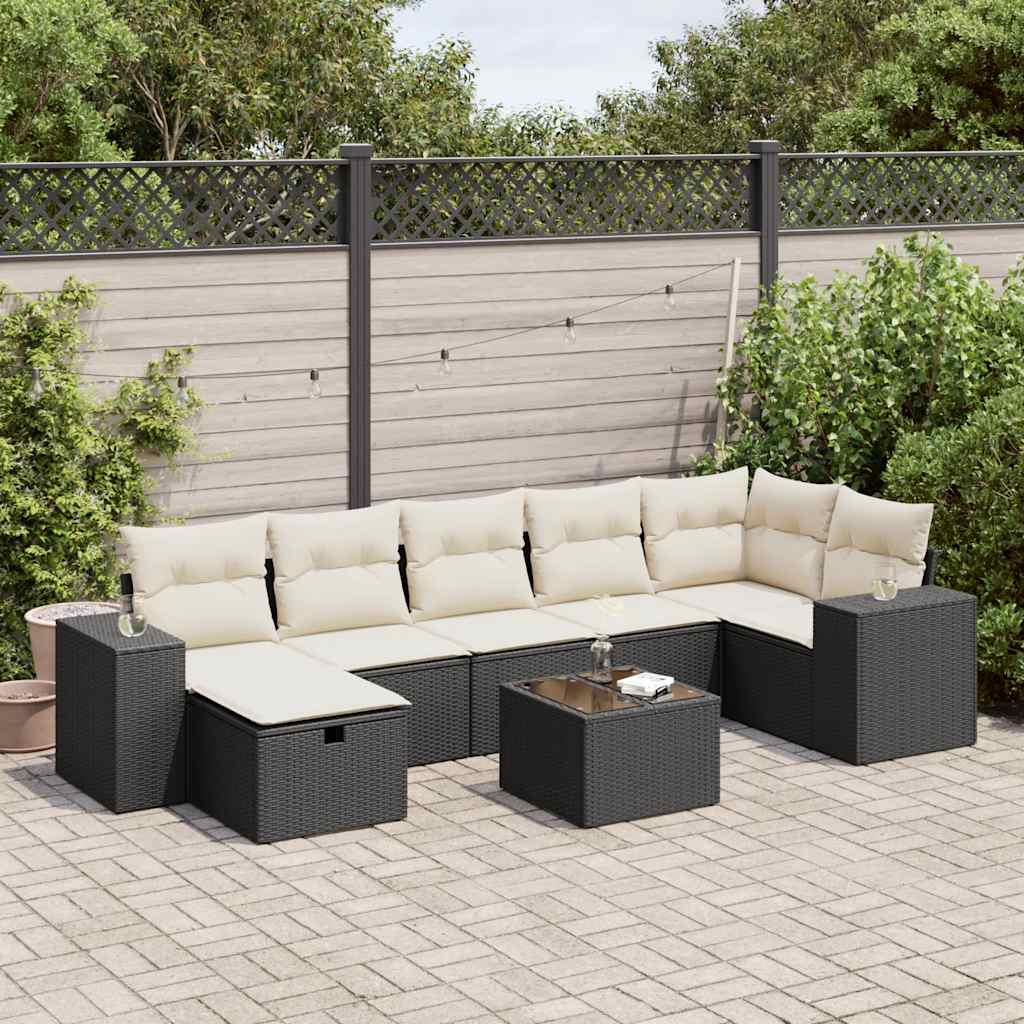 VidaXL 8-delige Loungeset met kussens poly rattan zwart