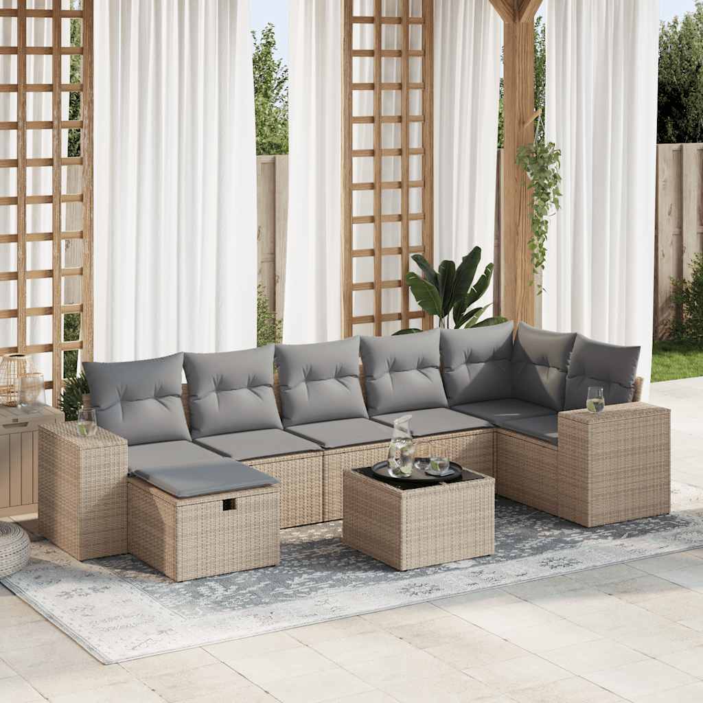 VidaXL 8-delige Loungeset met kussens poly rattan beige