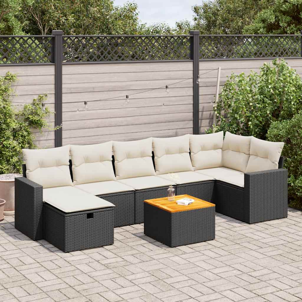 VidaXL 8-delige Loungeset met kussens poly rattan zwart