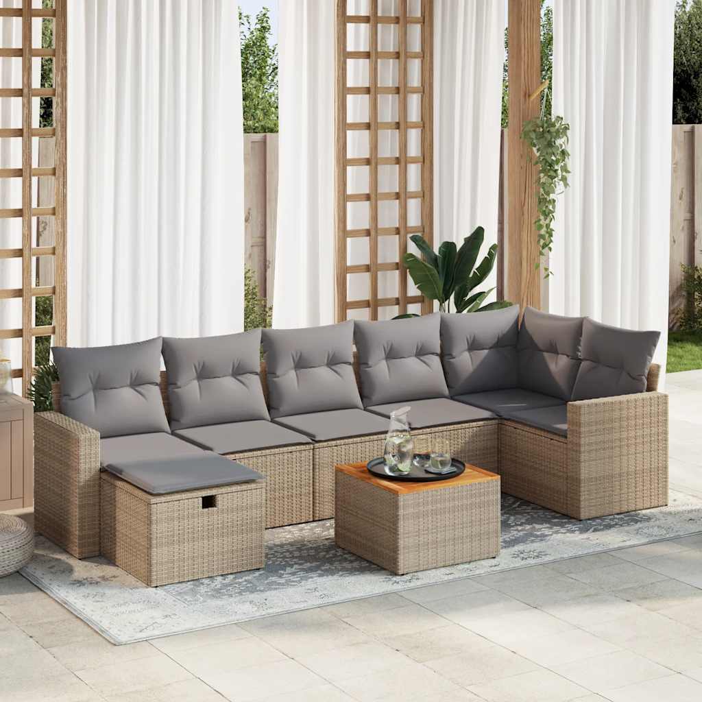 VidaXL 8-delige Loungeset met kussens poly rattan beige