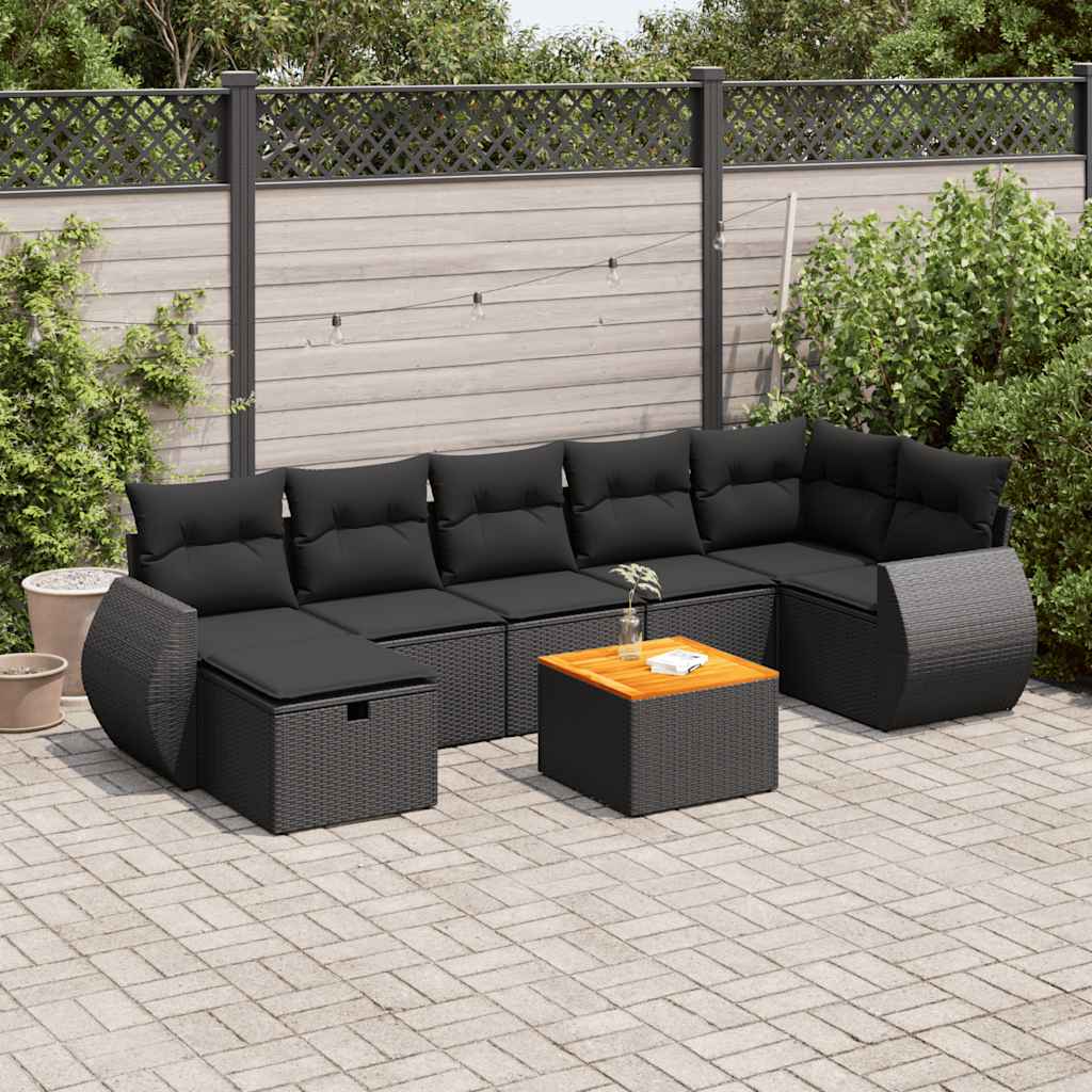 VidaXL 8-delige Loungeset met kussens poly rattan zwart