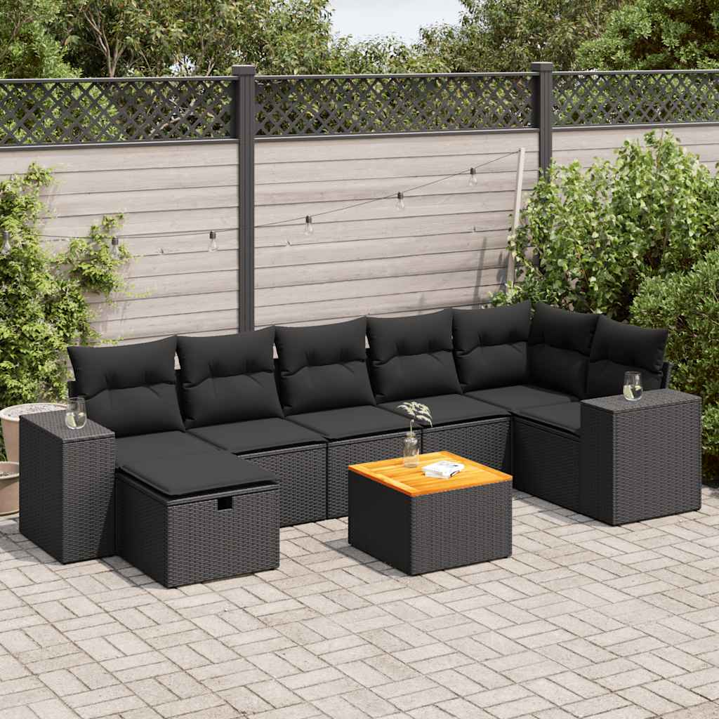 VidaXL 8-delige Loungeset met kussens poly rattan zwart