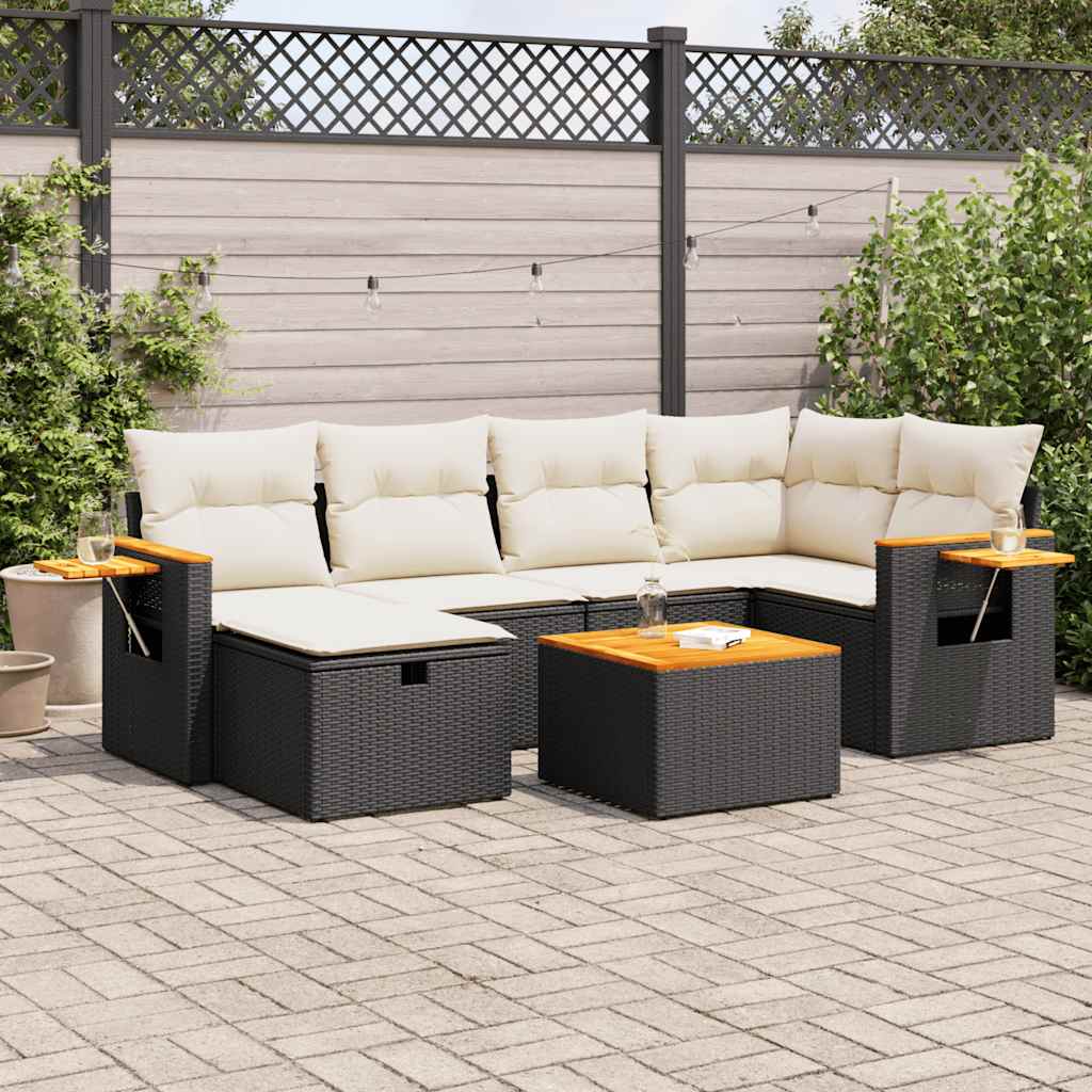 VidaXL 7-delige Loungeset met kussens poly rattan zwart