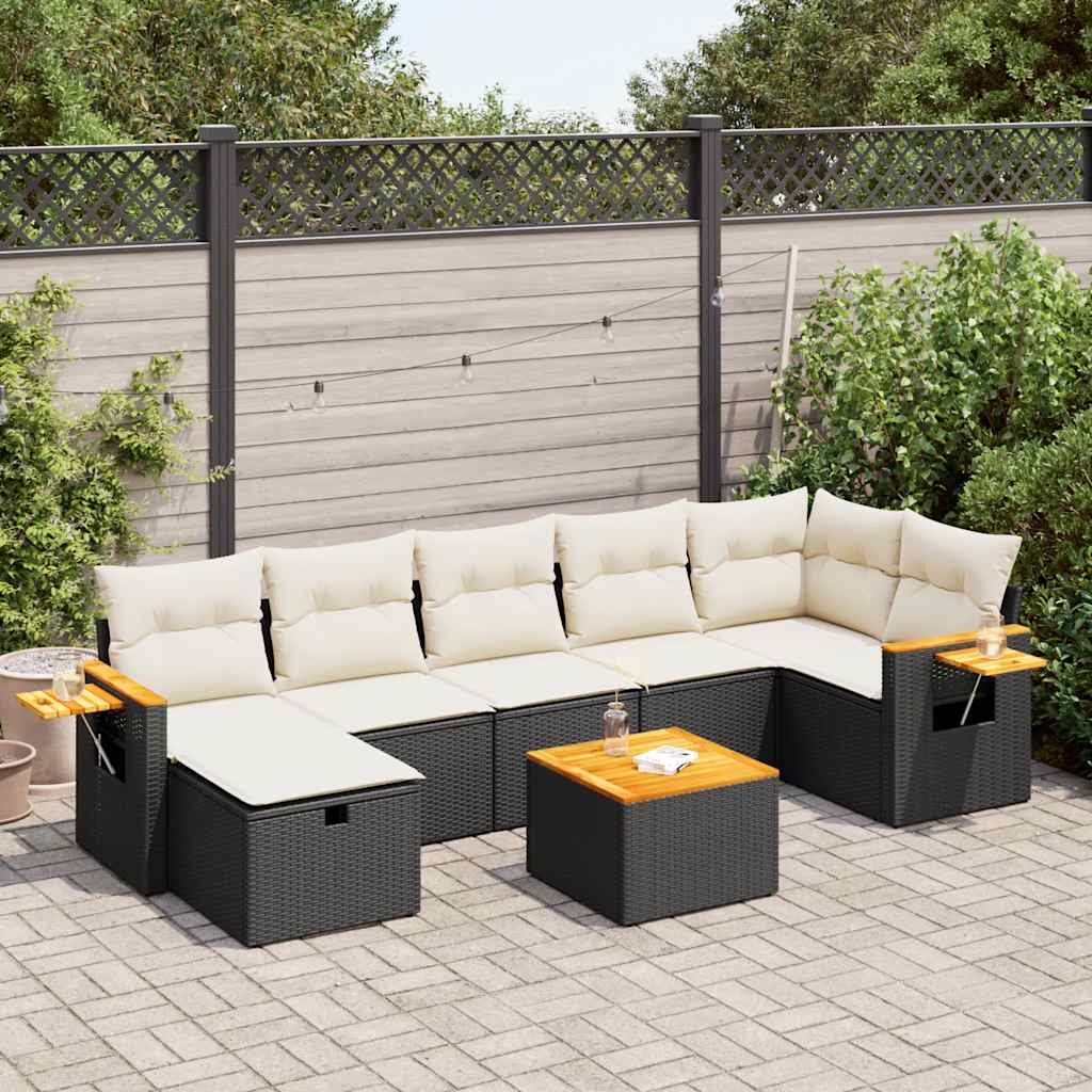 VidaXL 8-delige Loungeset met kussens poly rattan zwart