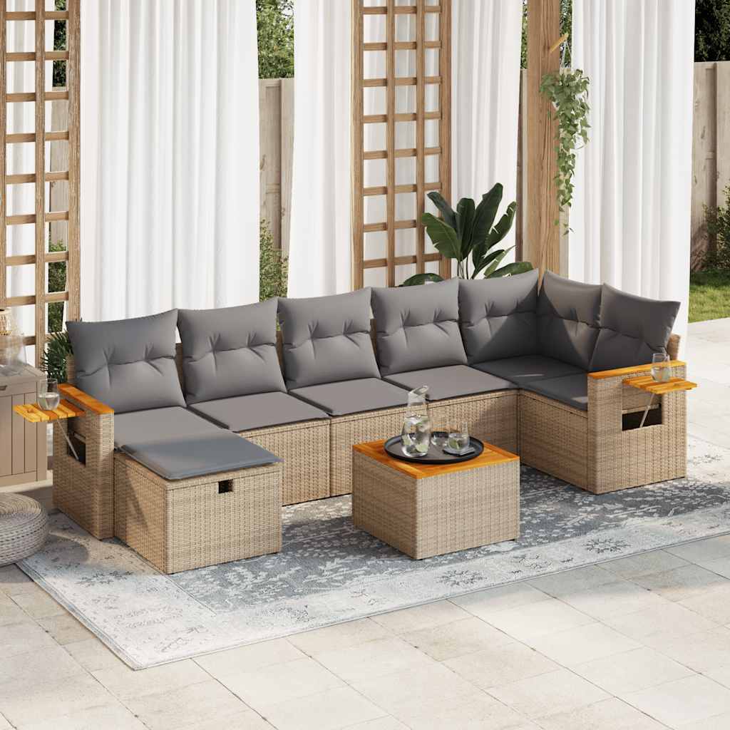 VidaXL 8-delige Loungeset met kussens poly rattan beige