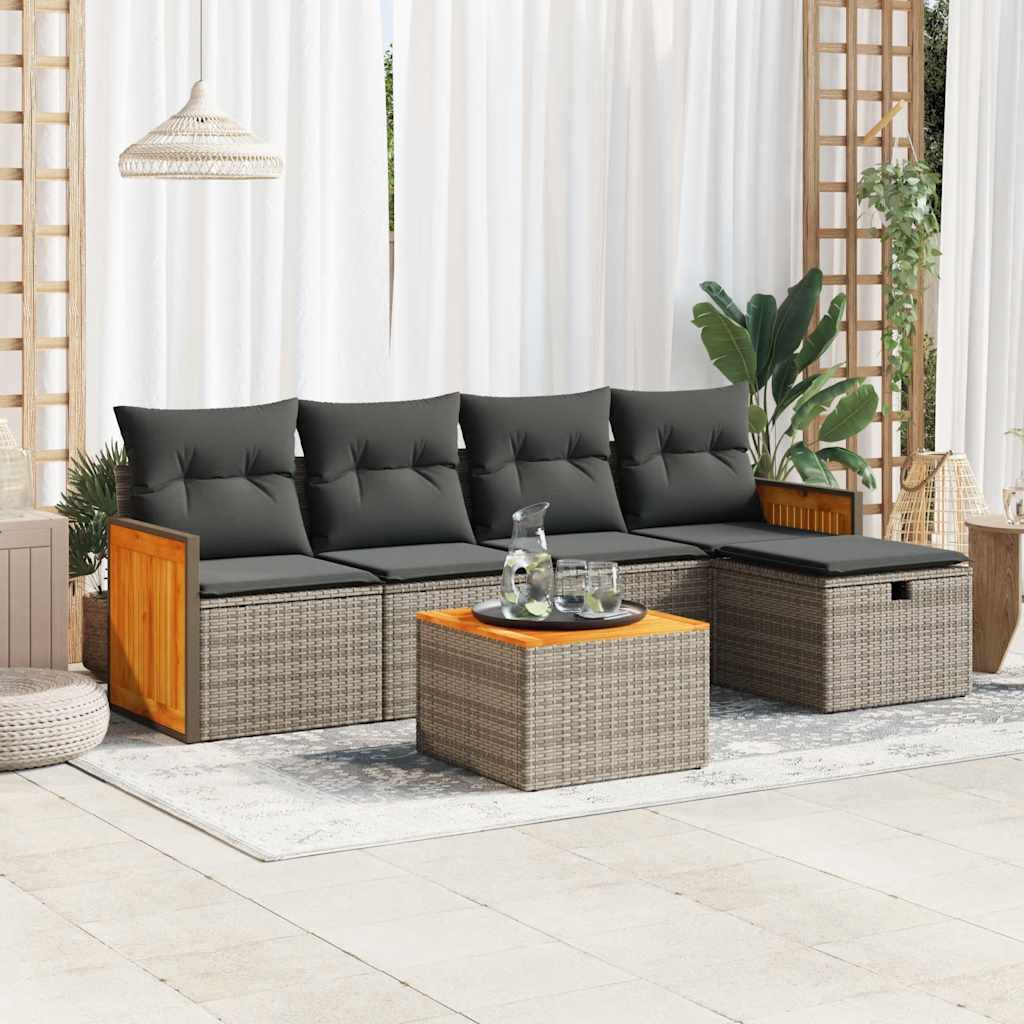 VidaXL 6-delige Loungeset met kussens poly rattan grijs