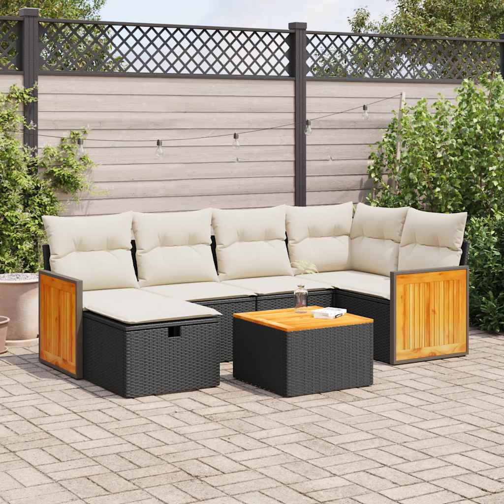 VidaXL 7-delige Loungeset met kussens poly rattan zwart