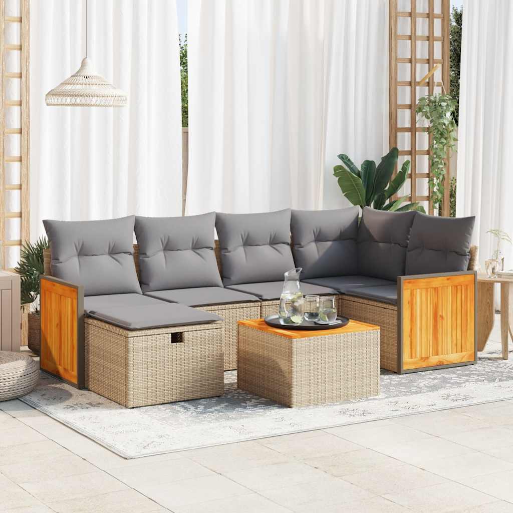 VidaXL 7-delige Loungeset met kussens poly rattan beige