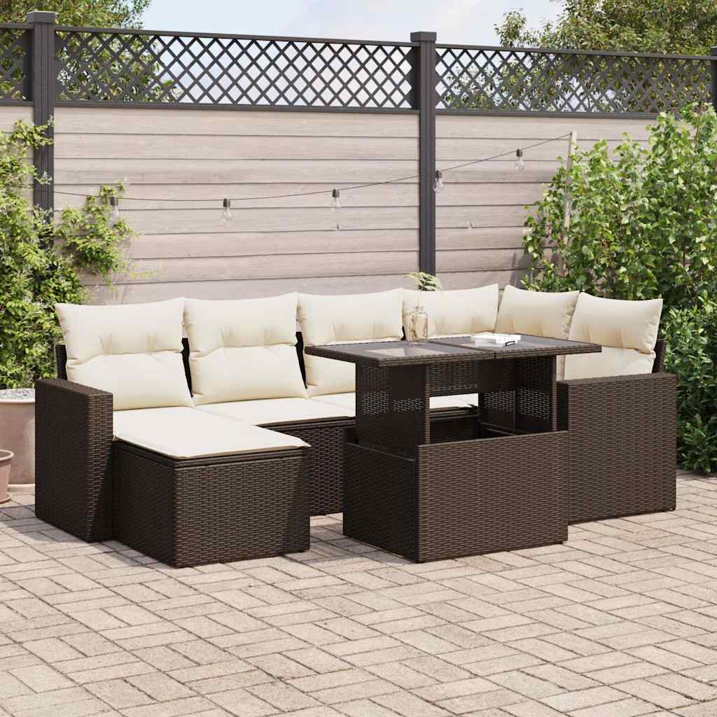 VidaXL 7-delige Loungeset met kussens poly rattan bruin