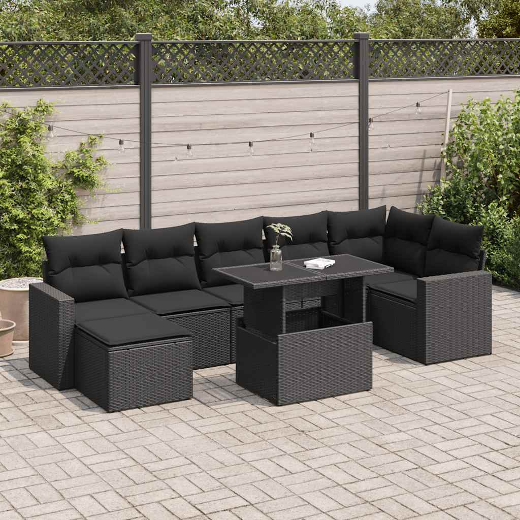 VidaXL 8-delige Loungeset met kussens poly rattan zwart