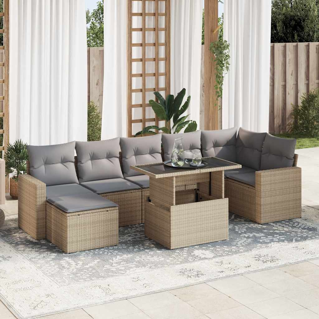 VidaXL 8-delige Loungeset met kussens poly rattan beige