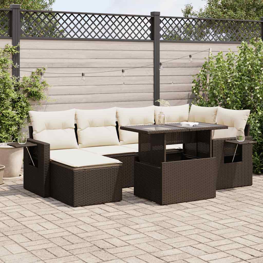 VidaXL 7-delige Loungeset met kussens poly rattan bruin