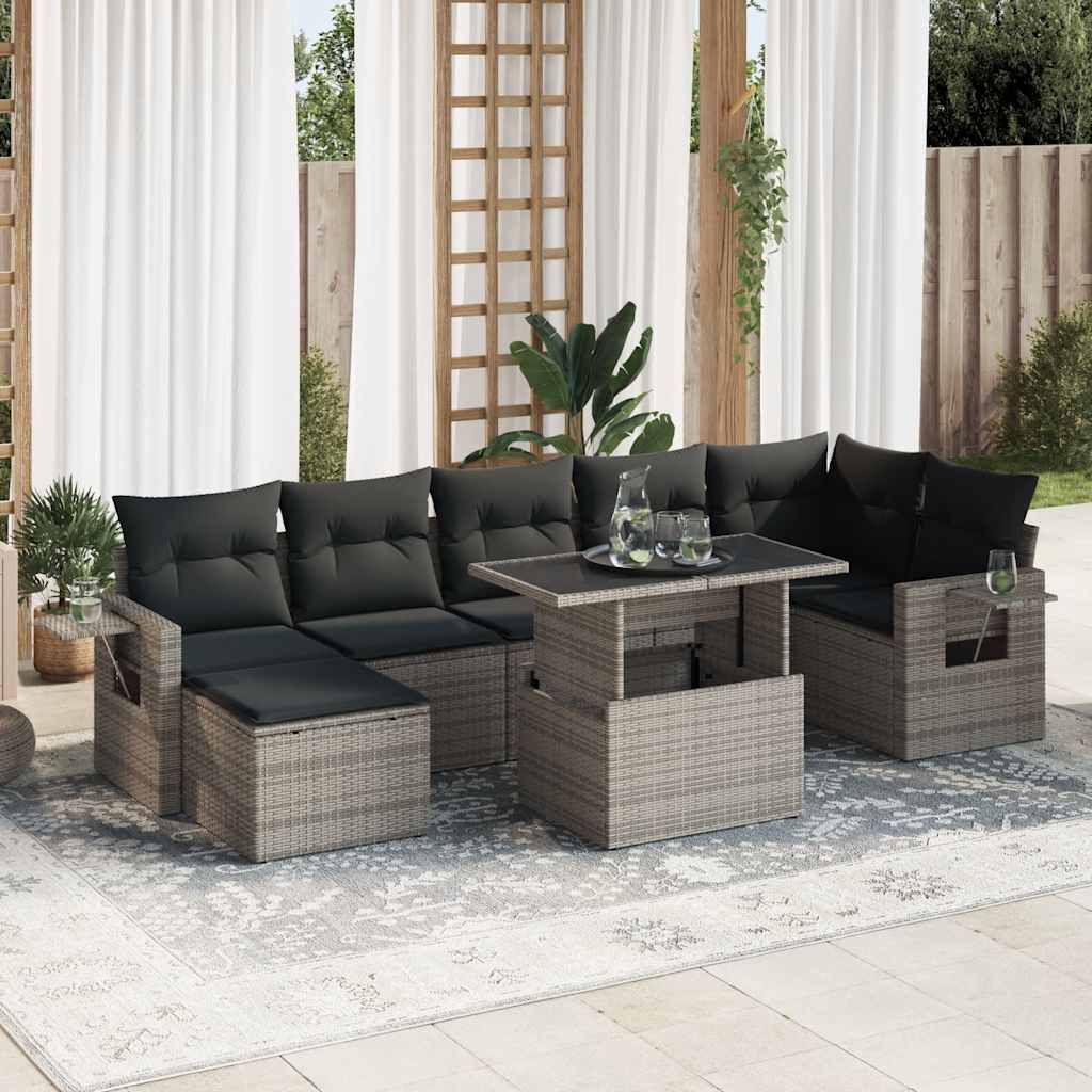 VidaXL 8-delige Loungeset met kussens poly rattan grijs