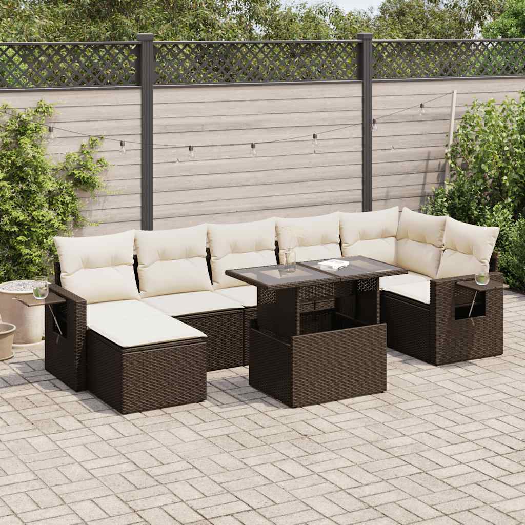 VidaXL 8-delige Loungeset met kussens poly rattan bruin