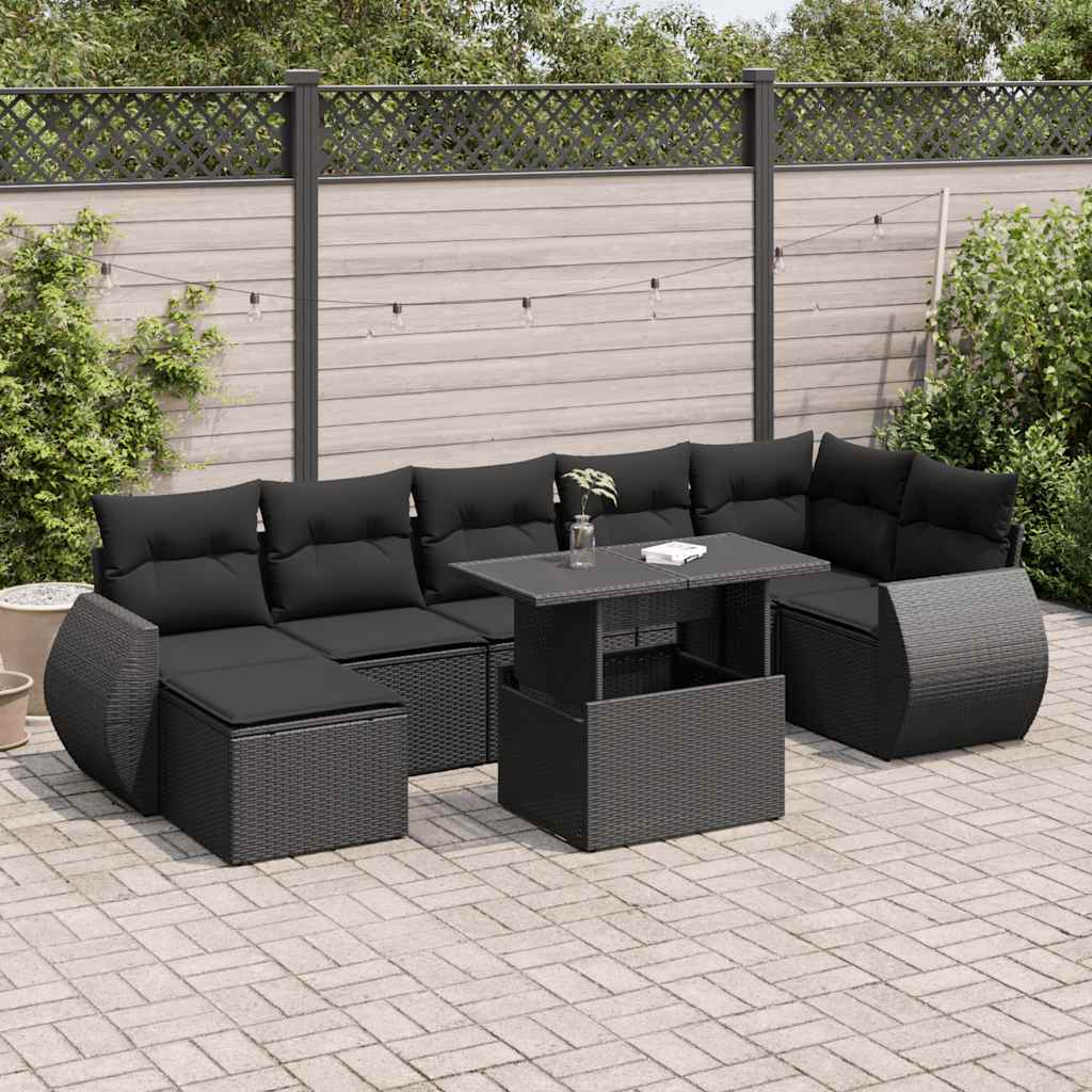 VidaXL 8-delige Loungeset met kussens poly rattan zwart