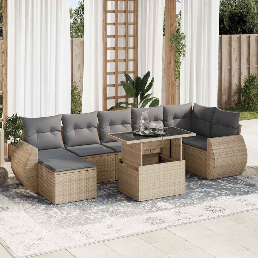 VidaXL 8-delige Loungeset met kussens poly rattan beige