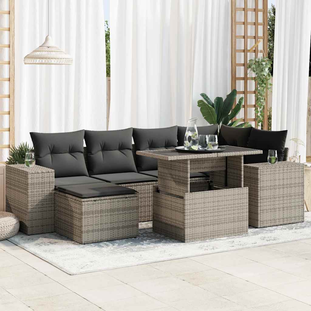 VidaXL 7-delige Loungeset met kussens poly rattan grijs