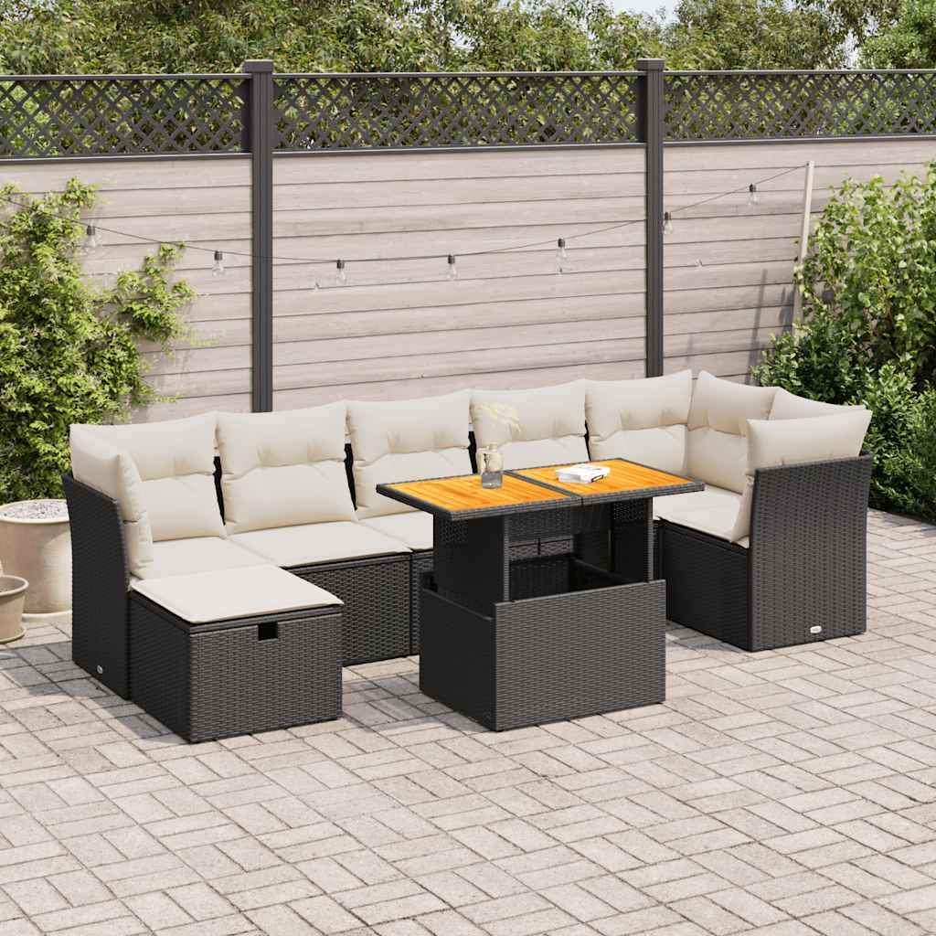 VidaXL 8-delige Loungeset met kussens poly rattan acacia zwart