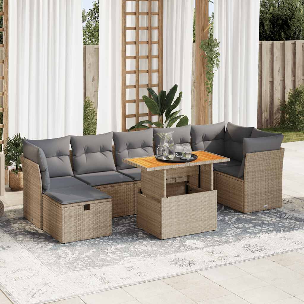 VidaXL 8-delige Loungeset met kussens poly rattan acacia beige