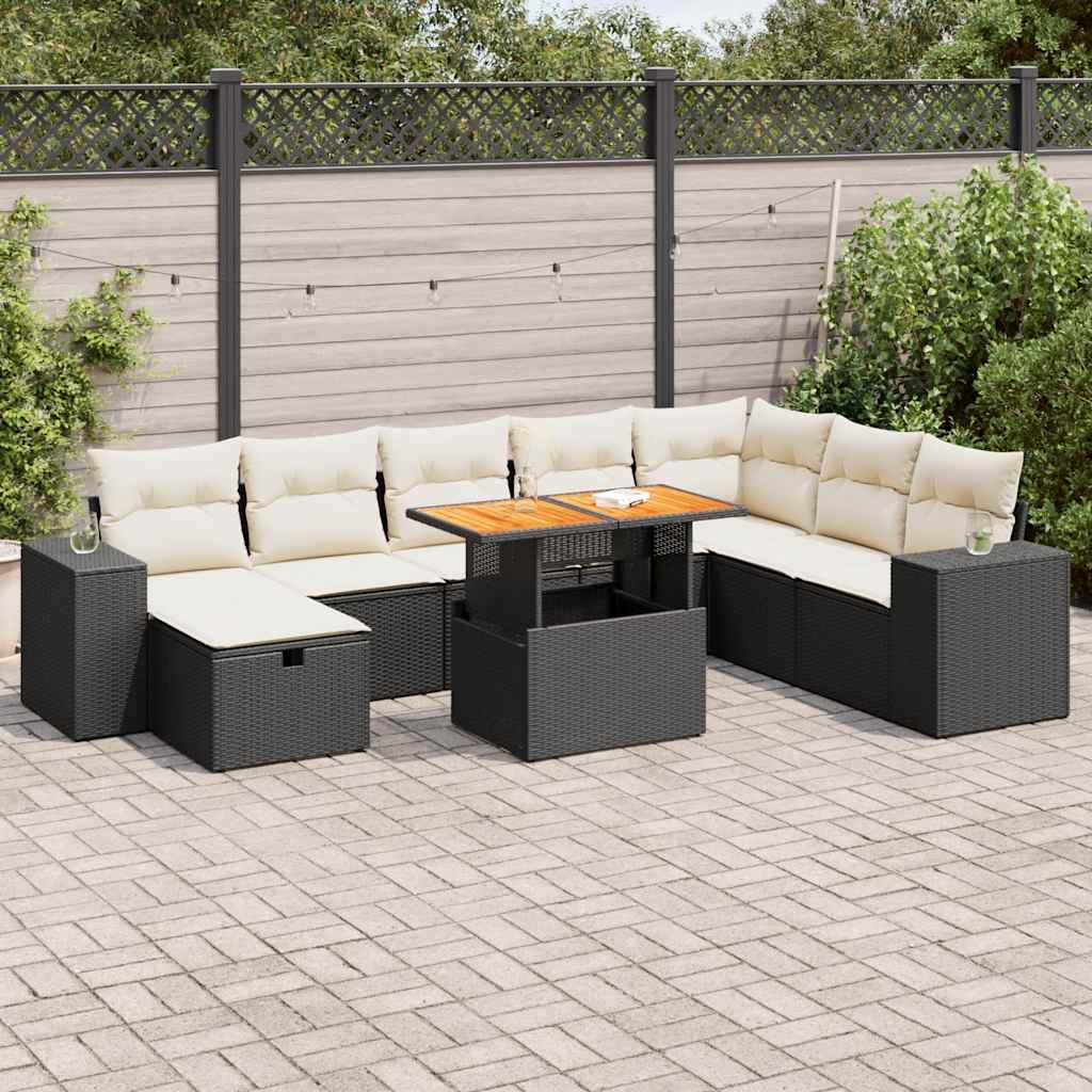 VidaXL 9-delige Loungeset met kussens poly rattan acacia zwart