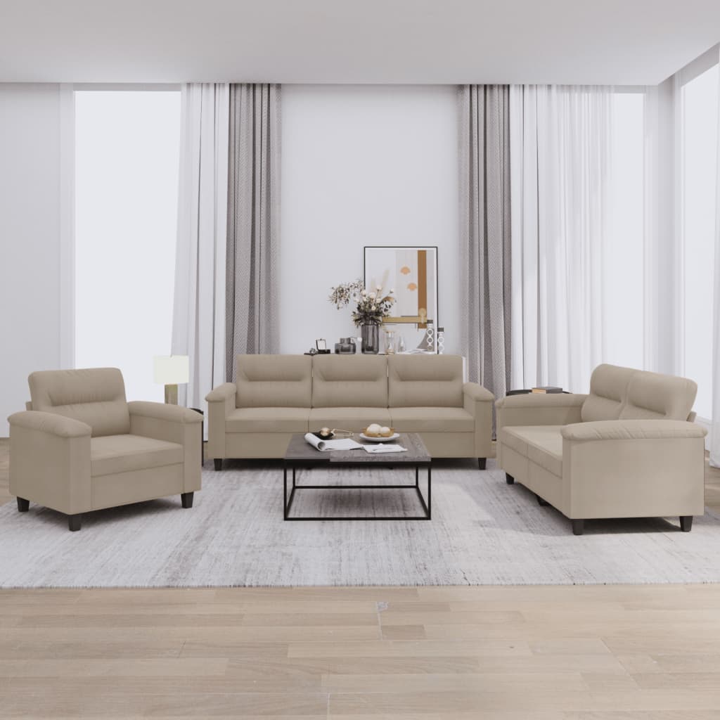 vidaxl 3-delige Loungeset met kussens microvezelstof taupe