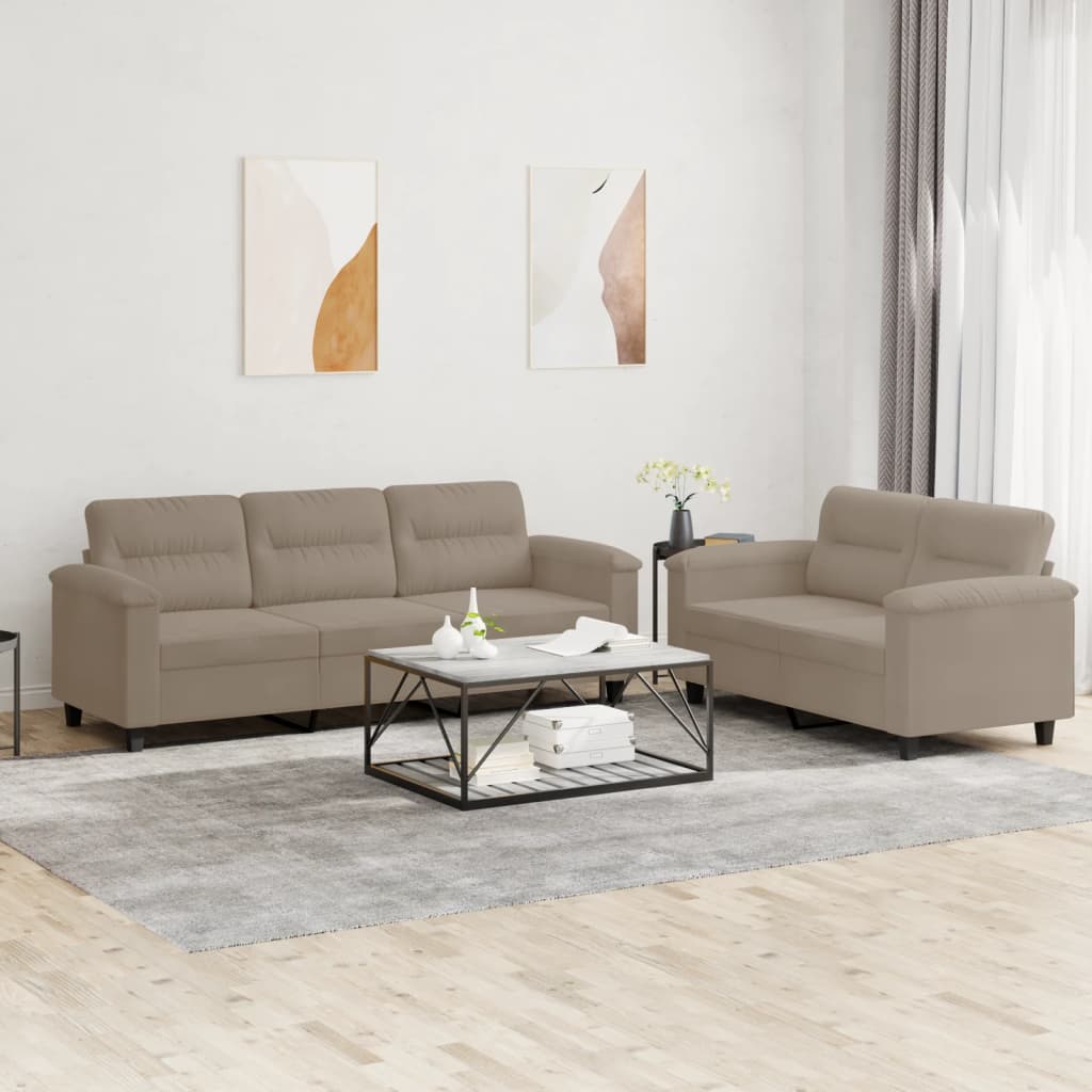 vidaxl 2-delige Loungeset met kussens microvezelstof taupe